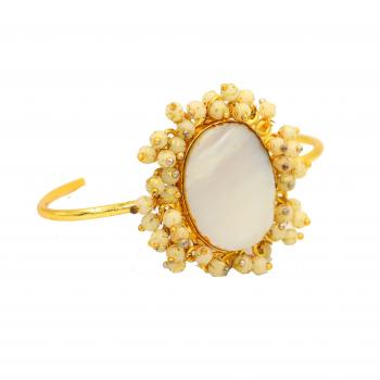 Gold Plated Pearl and MOP Stone Seated Bracelet - Classic Elegance and Natural Beauty